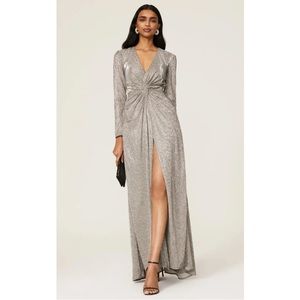 leena mac duggal 26194 plunging silver dress